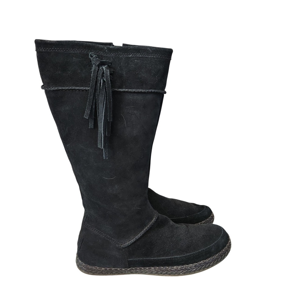 UGG Emerie Knee High Flat Boots Black Genuine Suede Tassel Charm Size 8 Boho - Picture 4 of 11